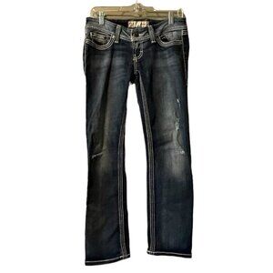 BKE STELLA Denim Blue Jeans Women's Size 27 24" CROP 3" Single Cuff Preppy Party